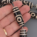 38mm Black AGATE DZI Beads, Barrel Oval Shape, natural gemstone, 14.5" strand gem0911