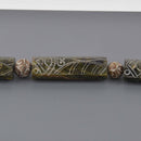 Large Carved Jade Beads, Rectangle Puffy Tube Gemstone, 15.5" strand, gem0912