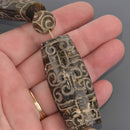 Large Carved Jade Beads, Rectangle Puffy Tube Gemstone, 15.5" strand, gem0913