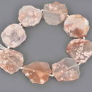 SAKURA AGATE Slab Gemstone Beads, Natural Chalcedony Smooth Peach Pink 15" strand, gem0918