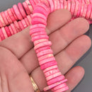 14-15mm Hot Pink Magnesite Beads, Heishi Rondelle Gemstone, 8.25" strand, gem0930