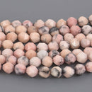 8mm Rhodonite Gemstone Beads, Pink Star Cut Round, 7.5" strand, gem0934