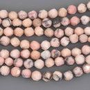 8mm Rhodonite Gemstone Beads, Pink Star Cut Round, 7.5" strand, gem0934
