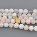 8mm Mixed Round Gemstone Beads, aquamarine, morganite, amethyst, 8" strand, gem0936