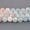 10mm Mixed Round Gemstone Beads, aquamarine, morganite, amethyst, 7.75" strand, gem0951