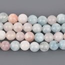 10mm Mixed Round Gemstone Beads, aquamarine, morganite, amethyst, 7.75" strand, gem0951