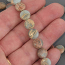 10mm Aqua Terra Jasper Coin Gemstone Beads, light blue and tan, 8.25" strand, gem0952