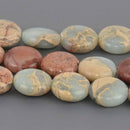 10mm Aqua Terra Jasper Coin Gemstone Beads, light blue and tan, 8.25" strand, gem0952