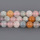 6mm Mixed Round Gemstone Beads, aquamarine, morganite, amethyst, 8" strand, gem0959