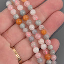 6mm Mixed Round Gemstone Beads, aquamarine, morganite, amethyst, 8" strand, gem0959