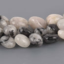 15mm-20mm Tourmalinated Quartz Pebble Gemstone Beads, 7.75" strand, gem0963