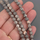 6mm Pink Zebra Jasper Round Gemstone Beads, 7.5" strand, gem0976