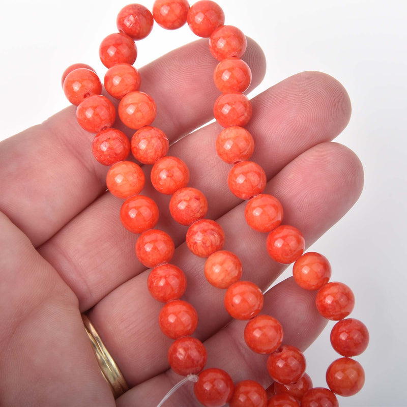8mm Coral Jade Beads, dyed, round, strand, gjd0035