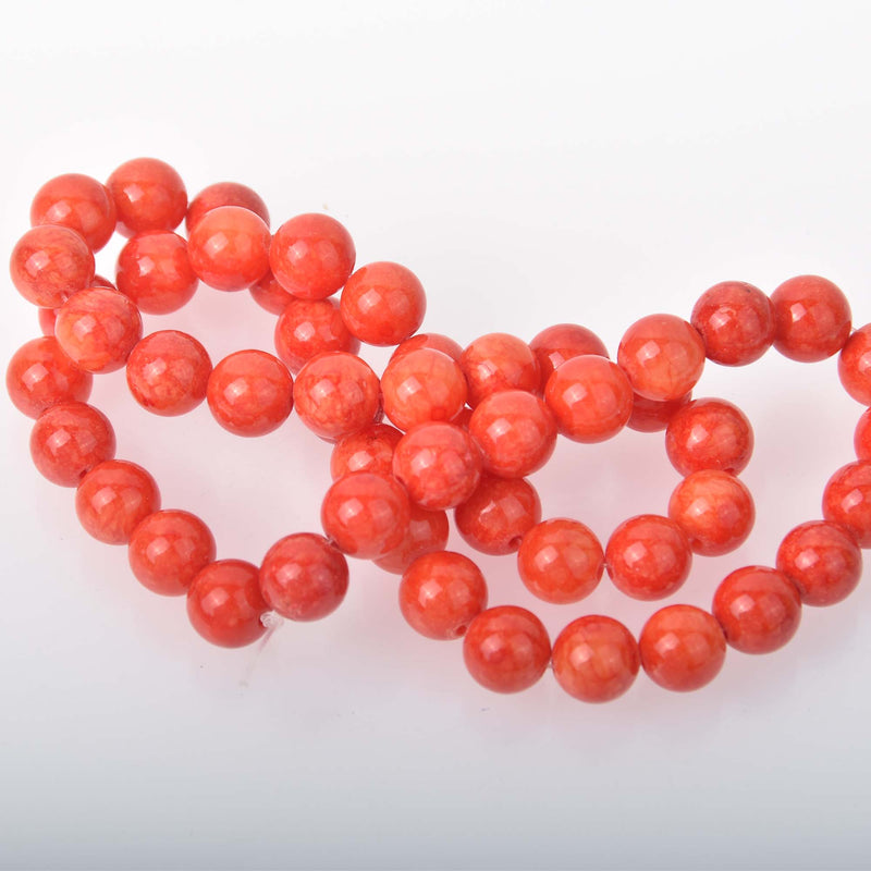 8mm Coral Jade Beads, dyed, round, strand, gjd0035