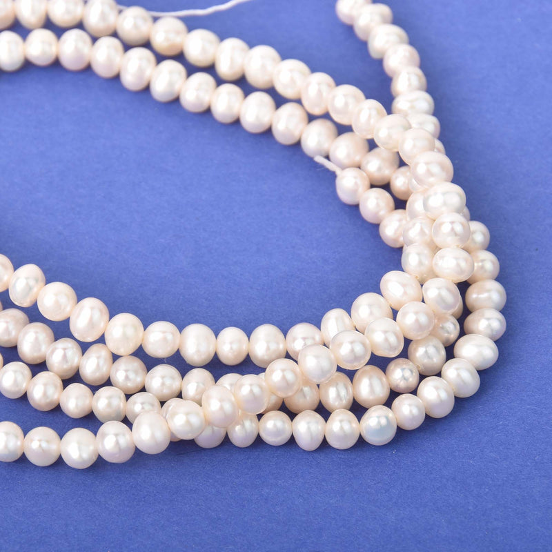 6mm Polished Round Potato Shape IVORY FRESHWATER PEARL Beads, strand, gpe0006