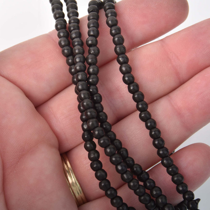 4mm Howlite Beads ROUND Ball JET BLACK full strand how0227