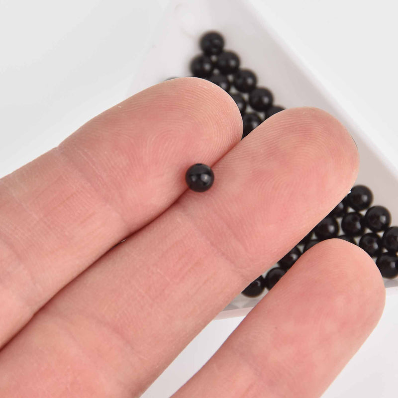 4mm Howlite Beads ROUND Ball JET BLACK full strand how0227