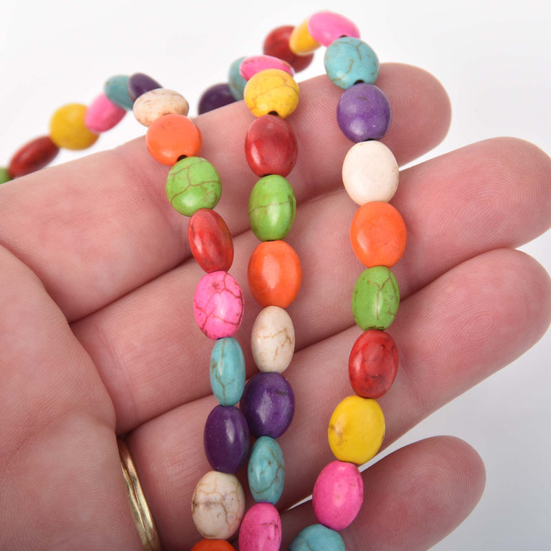 10mm MIXED COLORS Howlite Oval Beads, Puffy Oval Beads, full strand, 41 beads, how0639