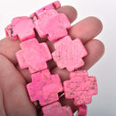 25mm PINK MALTESE Cross Beads, Magnesite Howlite, full strand, 16 beads  how0665