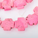 25mm PINK MALTESE Cross Beads, Magnesite Howlite, full strand, 16 beads  how0665