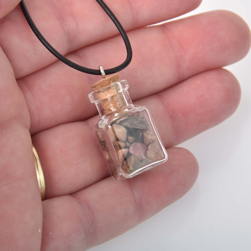 Gemstone Cube Vial Necklace, agate gemstone chips, 18", jlr0314