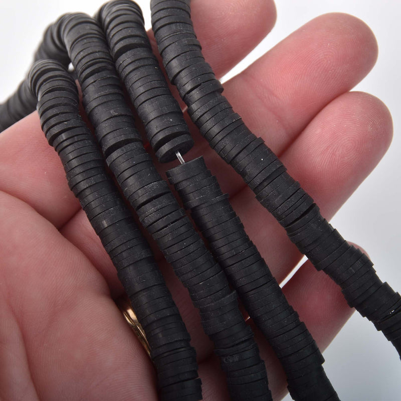 8mm Katsuki Beads, Black Polymer Clay Rondelle, strand, pol0152