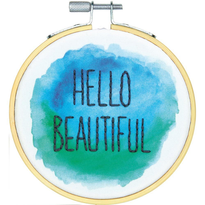 Embroidery Kit, Hello Beautiful Watercolor Pattern, 4" complete DIY kit, kit0355