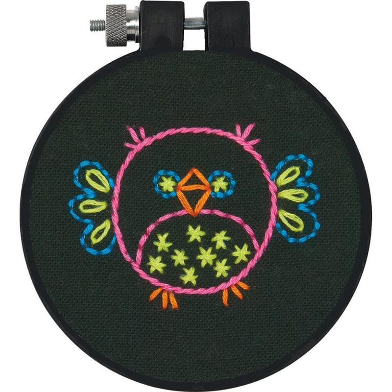 Stamped Embroidery Kit, Owl Pattern, 3" complete DIY kit, kit0266
