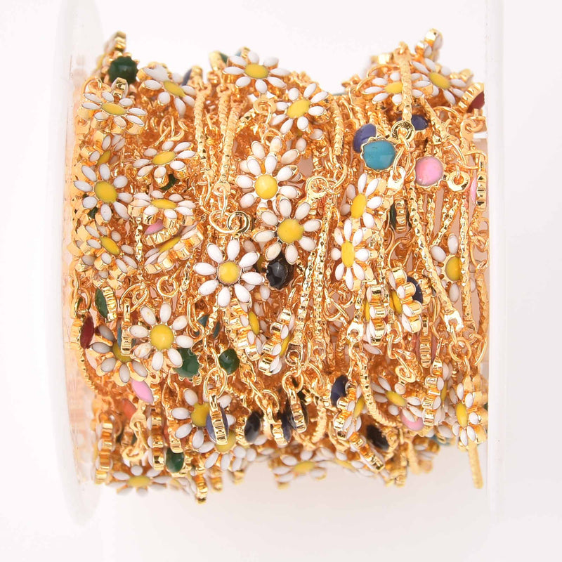 Gold Daisy Chain, Rainbow Enamel Flowers, Anklet Chain, Bracelet Chain, fch1289a