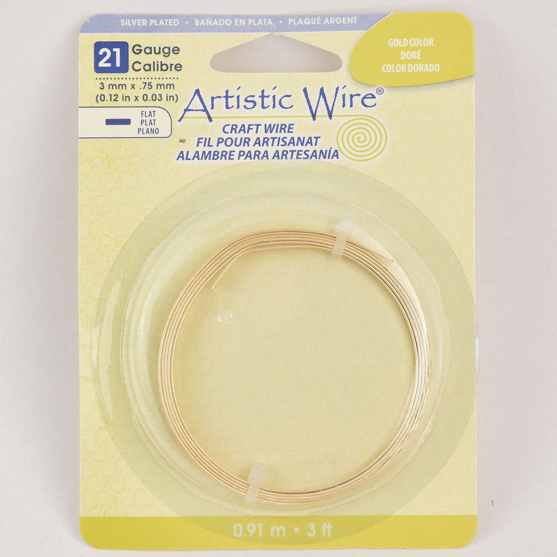 Gold Flat Craft Wire, 21 gauge, 1/8" Dead Soft Copper Base, wir0232