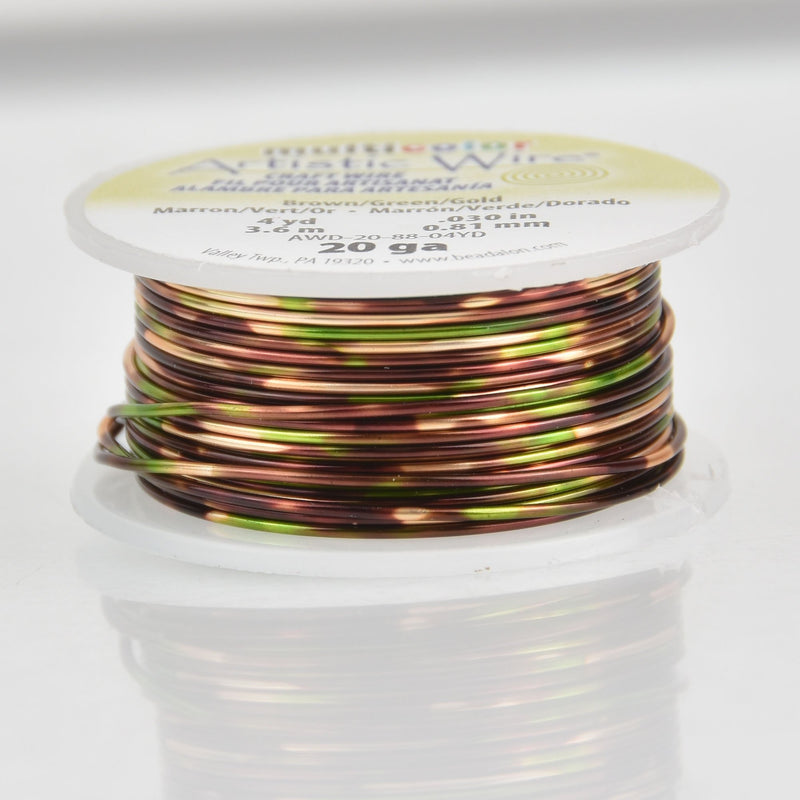 18ga Multicolor Craft Wire, Brown Green Gold, Copper Base, 2 yds, wir0171