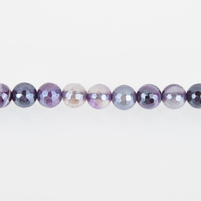 8mm Purple Sardonyx Beads, Round Electroplate Gemstone, Faceted, x10 beads, gem0422