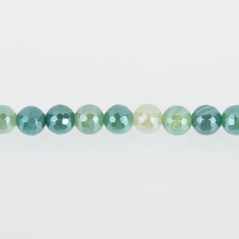 8mm Green Sardonyx Beads, Round Electroplate Gemstone, Faceted, x10 beads, gem0423