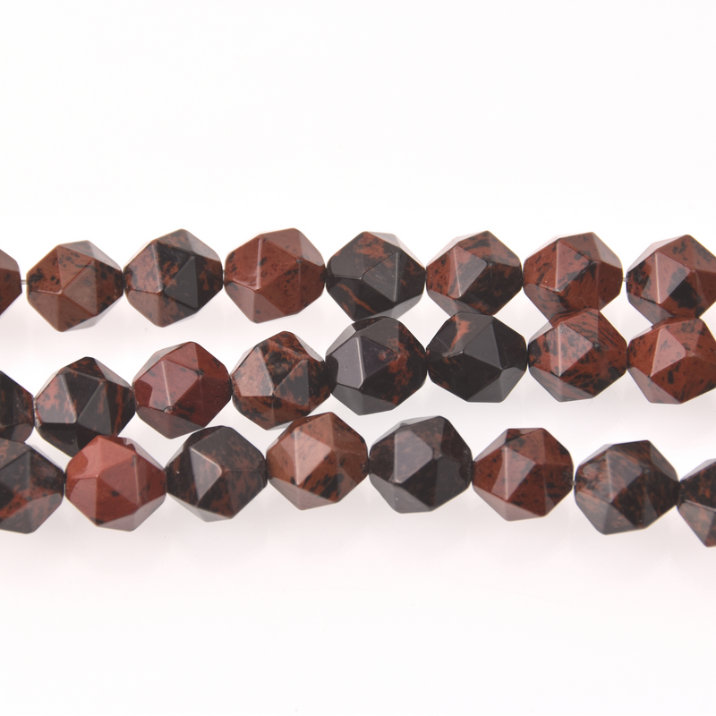 Mahogany Red Obsidian Half Strand, Star Cut Faceted 12mm Gemstone Beads, 8" long gem0825