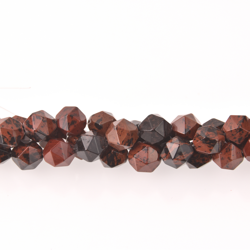 Mahogany Red Obsidian Half Strand, Star Cut Faceted 12mm Gemstone Beads, 8" long gem0825