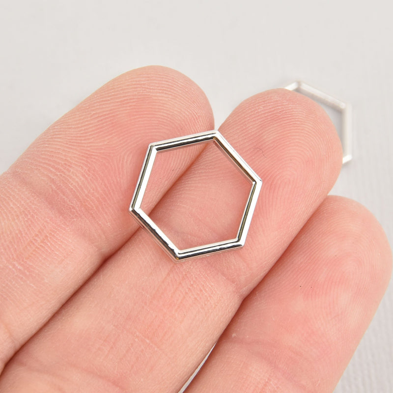 10 Hexagon Charms, Stainless Steel Connector Links, 18mm  chs7107