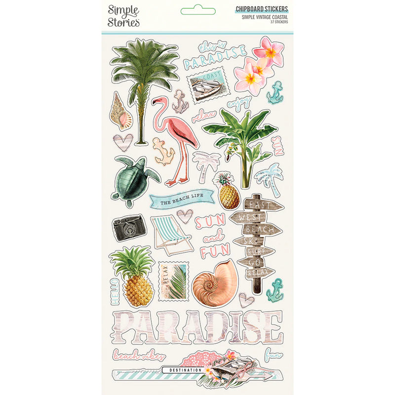 SIMPLE VINTAGE COASTAL 6X12 CHIPBOARD STICKERS pap0145