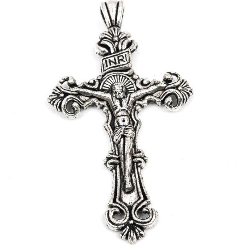 2 Large Silver Metal Crucifix Cross Pendants, 2.25" long, chs1761