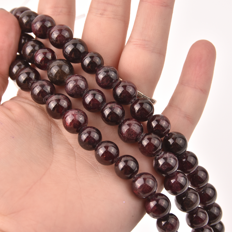 Dark Garnet Half Strand, Round Gemstone Beads, 8" long gem0826