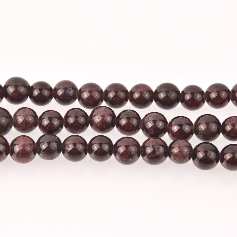 Dark Garnet Half Strand, Round Gemstone Beads, 8" long gem0826