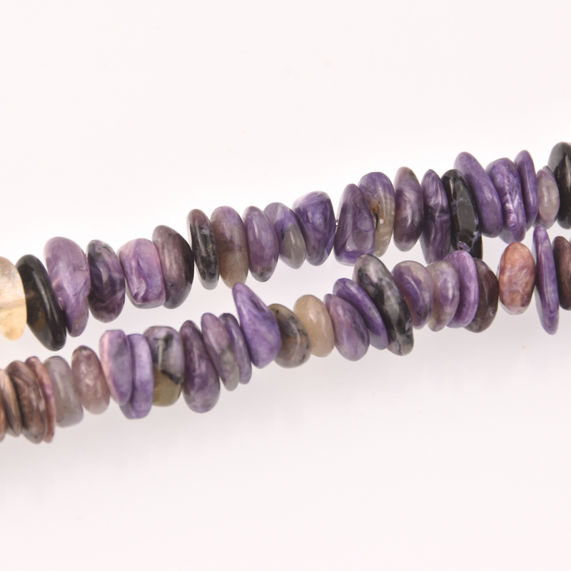 Purple Charoite Disc Beads, Half Strand Natural Gemstone Chip Beads, 8" long gem0821
