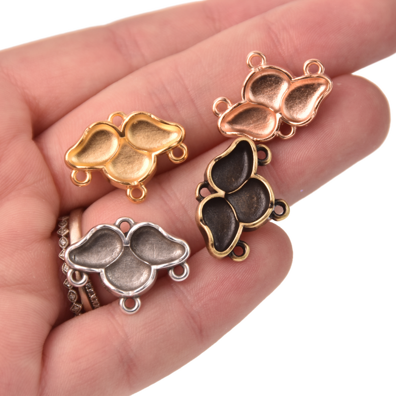 Paisley Ginko Seed Bead Connector Charms, Episkopi Pendant Settings Rose Gold, Silver, Bronze - 1 pair
