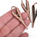 5 HEART Charm Pendants, hammered copper metal, stylized elongated heart, 60x18mm, 2-3/8" long chc0083