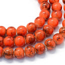 8mm ORANGE and BLACK Round Glass Beads, pumpkin orange with black marbeling, double strand, about 100 beads, bgl1618