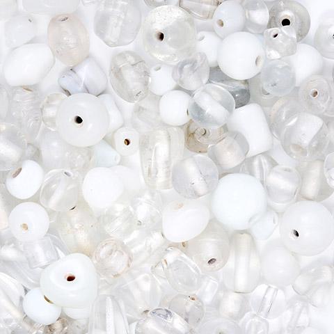 White Glass Beads Assortment, 200 grams, bgl1881