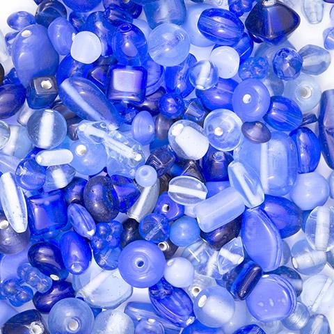 Blue Glass Beads Assortment, 200 grams, bgl1876