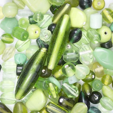 Green Glass Beads Assortment, 200 grams, bgl1875