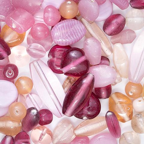 Pink Glass Beads Assortment, 200 grams, bgl1870