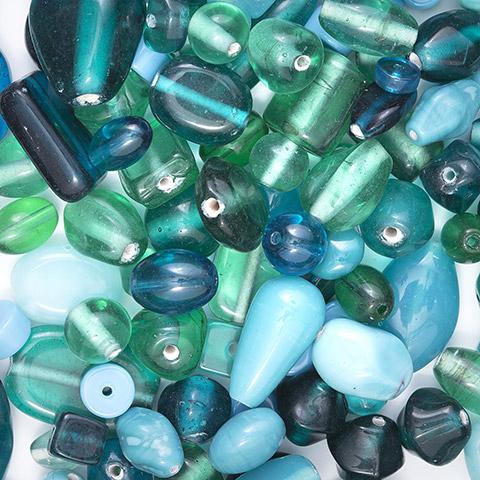 Teal Blue Glass Beads Assortment, 200 grams, bgl1871