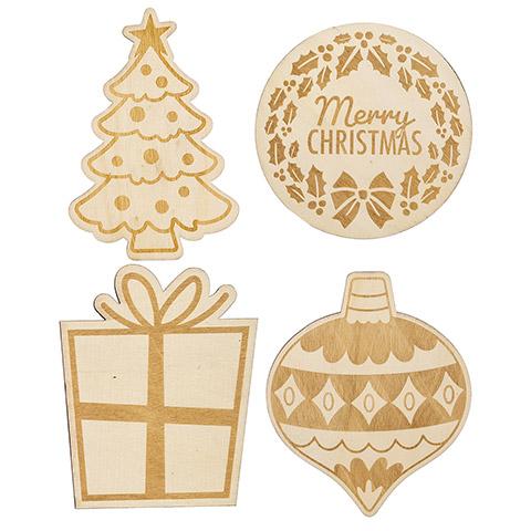 4 Christmas Wood Ornament Shapes for holiday decorating, cft0204